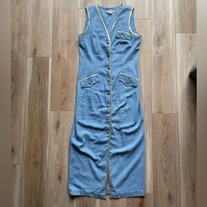 Vintage 90s Ashlee Denim Button Down Sleeveless Maxi Dress